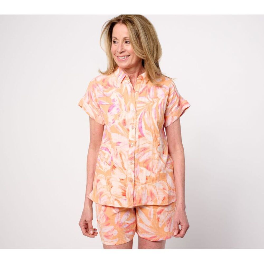 SUNNYLiFE Women's Top Plus Sz 1X Palm Beach Michelle Floral Chalk Pink A686031